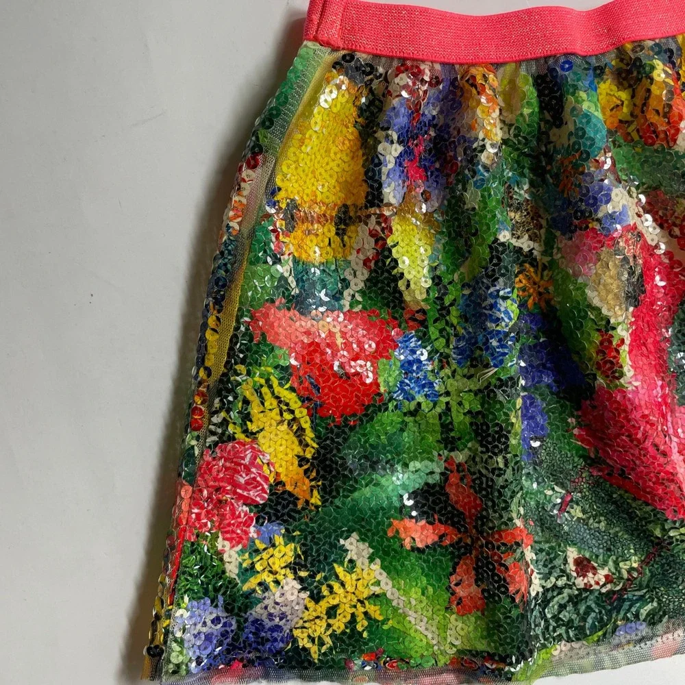 Kate Morgan Studio x HM Girls Multi Color Sequin Tropical Parrot Skirt Size 2-4Y